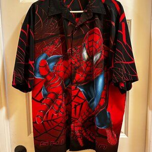 Cool Spiderman Adult XL Button Down Shirt Red/Black Sublimination Web Spidey